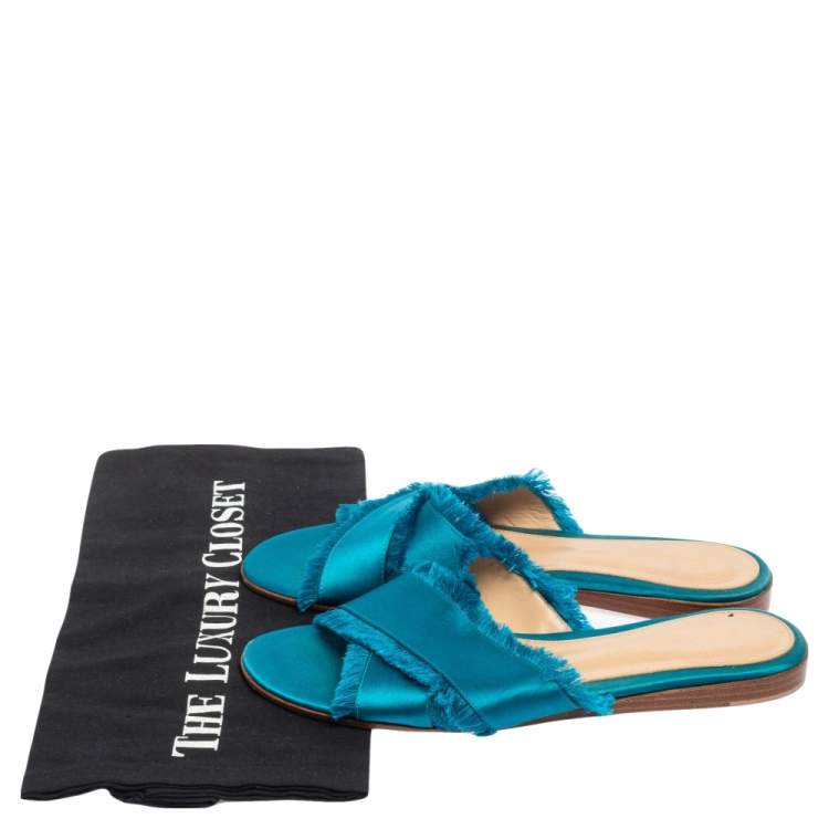 Pre Owned Gianvito Rossi Blue Satin Barth Flat Sandals Size 36.5