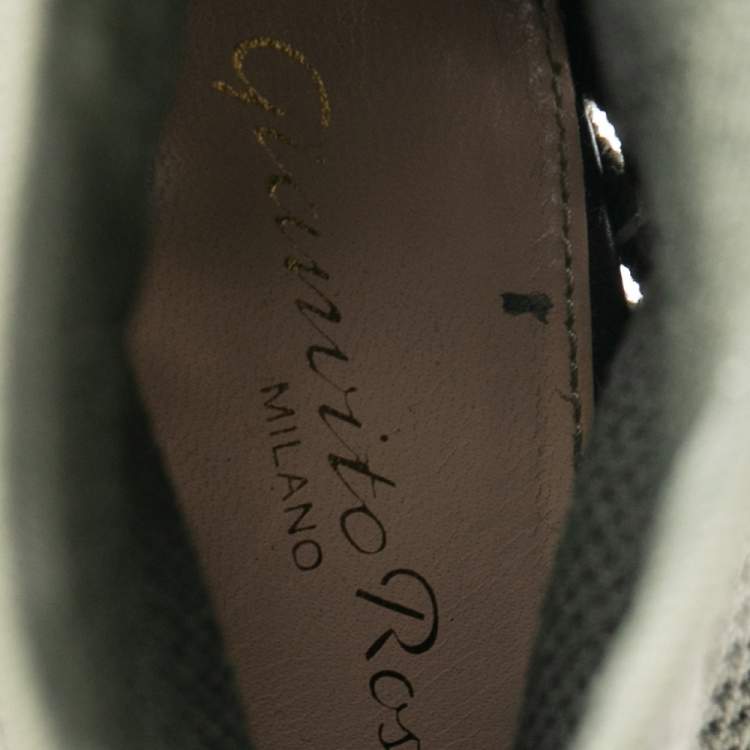 Pre Owned Gianvito Rossi Green Knit Fabric  Peep Toe Ankle Boot Size 36