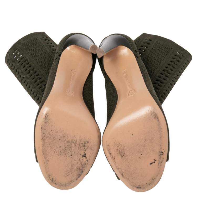 Pre Owned Gianvito Rossi Green Knit Fabric  Peep Toe Ankle Boot Size 36