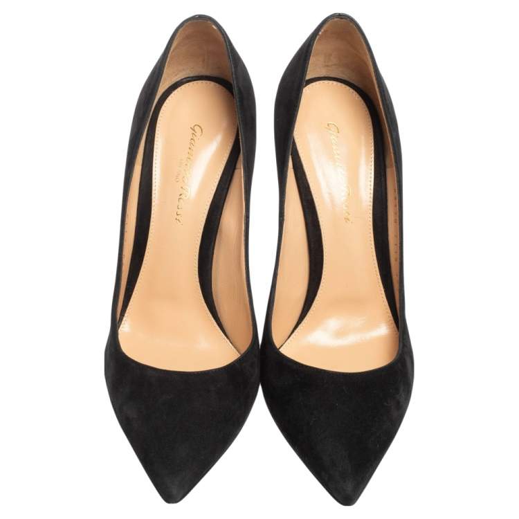 Pre Owned Gianvito Rossi Black Suede Gianvito Pointed Toe Pumps Size 38.5