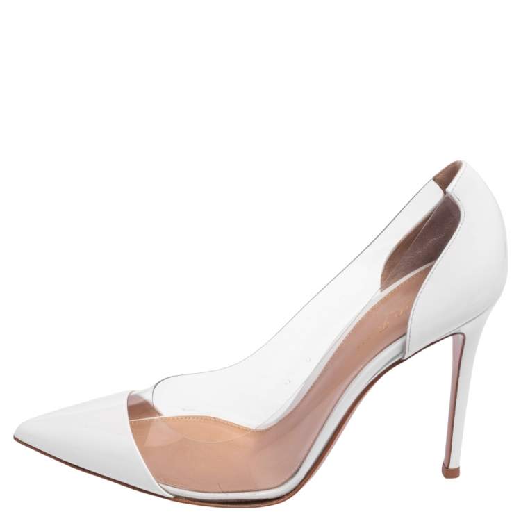 Pre Owned Gianvito Rossi White Patent Leather and PVC Plexi Pointed Toe Pumps Size 39