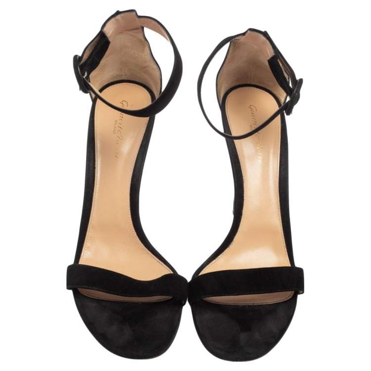 Pre Owned Gianvito Rossi Black Suede Portofino Ankle Strap Sandals Size 41