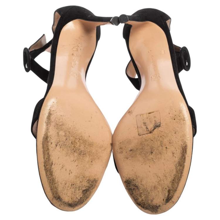 Pre Owned Gianvito Rossi Black Suede Portofino Ankle Strap Sandals Size 41