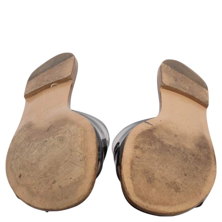 Pre Owned Gianvito Rossi Black Patent Leather Flat Slides Size 36.5