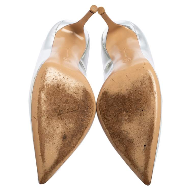 Pre Owned Gianvito Rossi Silver Metallic Leather Pointed Toe Pumps Size 40.5