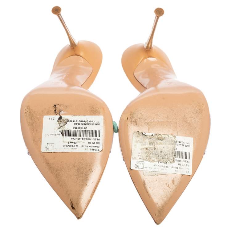 Pre Owned Gianvito Rossi Beige Leather And PVC Plexi  Mule Sandals Size 39