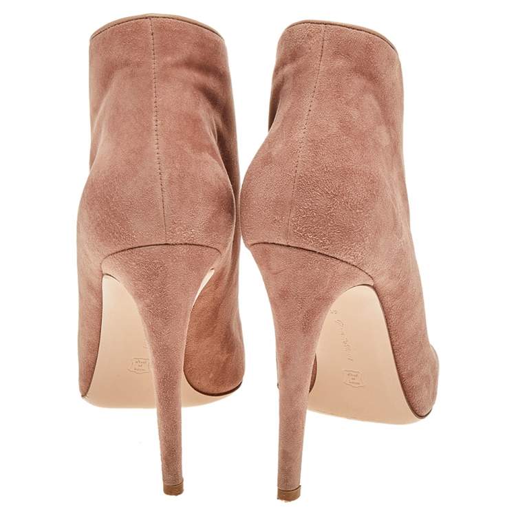 Pre Owned Gianvito Rossi Beige Suede Button Strap Peep-Toe Boots Size 41