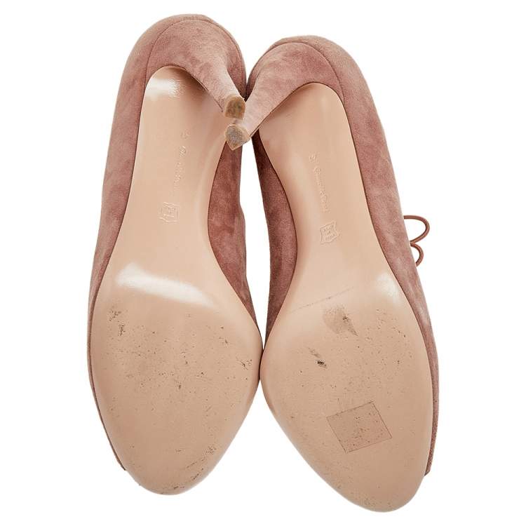 Pre Owned Gianvito Rossi Beige Suede Button Strap Peep-Toe Boots Size 41