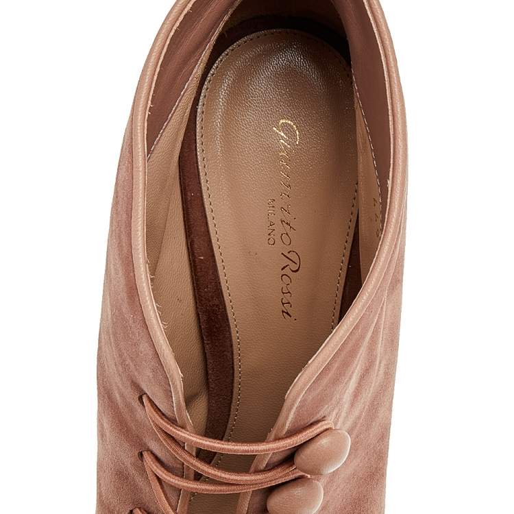 Pre Owned Gianvito Rossi Beige Suede Button Strap Peep-Toe Boots Size 41