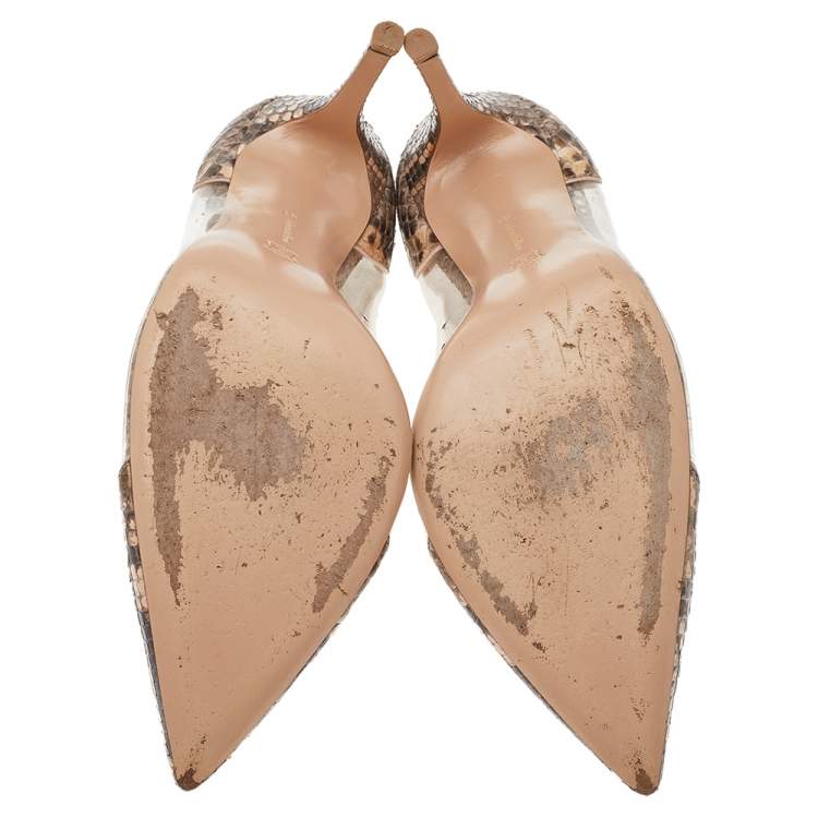 Pre Owned Gianvito Rossi Brown Python And PVC Plexi Pointed Toe Pumps Size 41