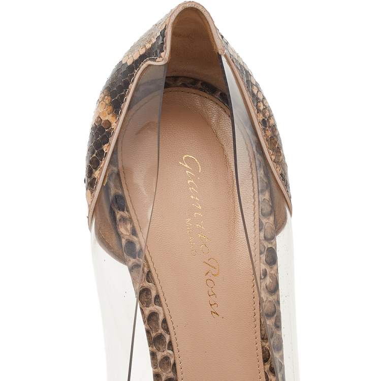 Pre Owned Gianvito Rossi Brown Python And PVC Plexi Pointed Toe Pumps Size 41