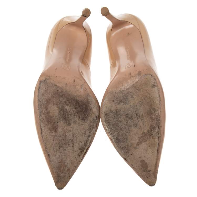 Pre Owned Gianvito Rossi Beige Patent Leather Pointed Toe Pumps Size 37