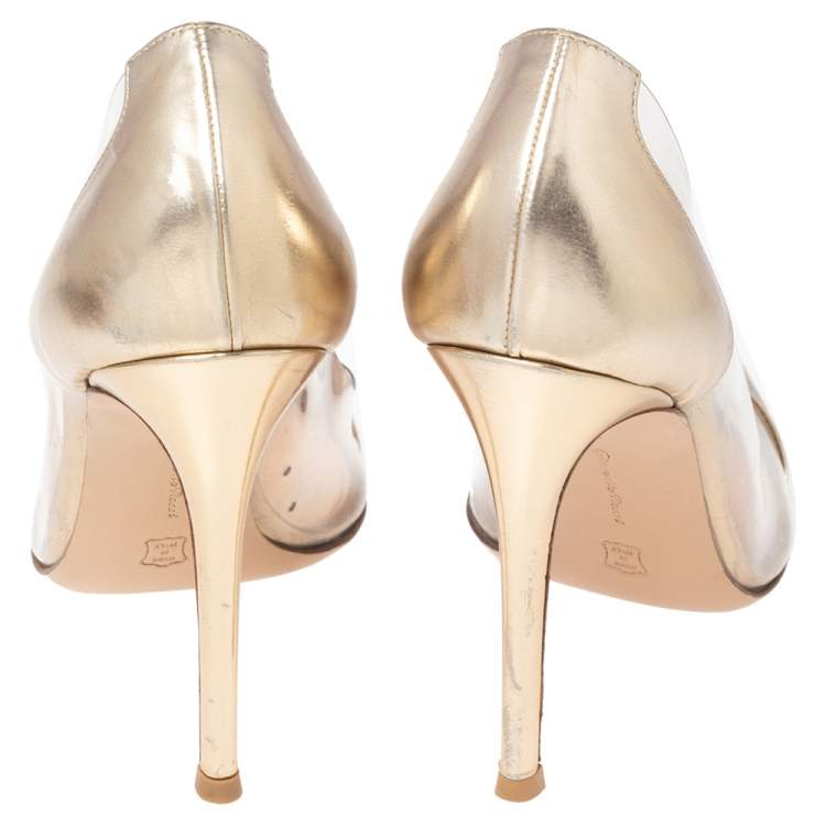 Pre Owned Gianvito Rossi Gold Leather And PVC Plexi Pumps Size 37