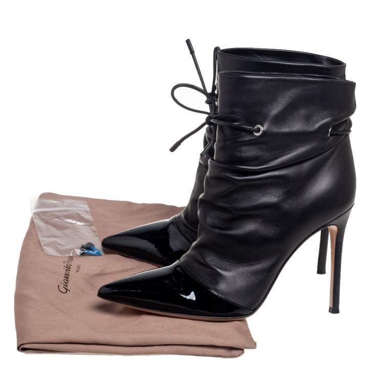 Pre Owned Gianvito Rossi Black Leather Cyril Ankle Boots Size 38