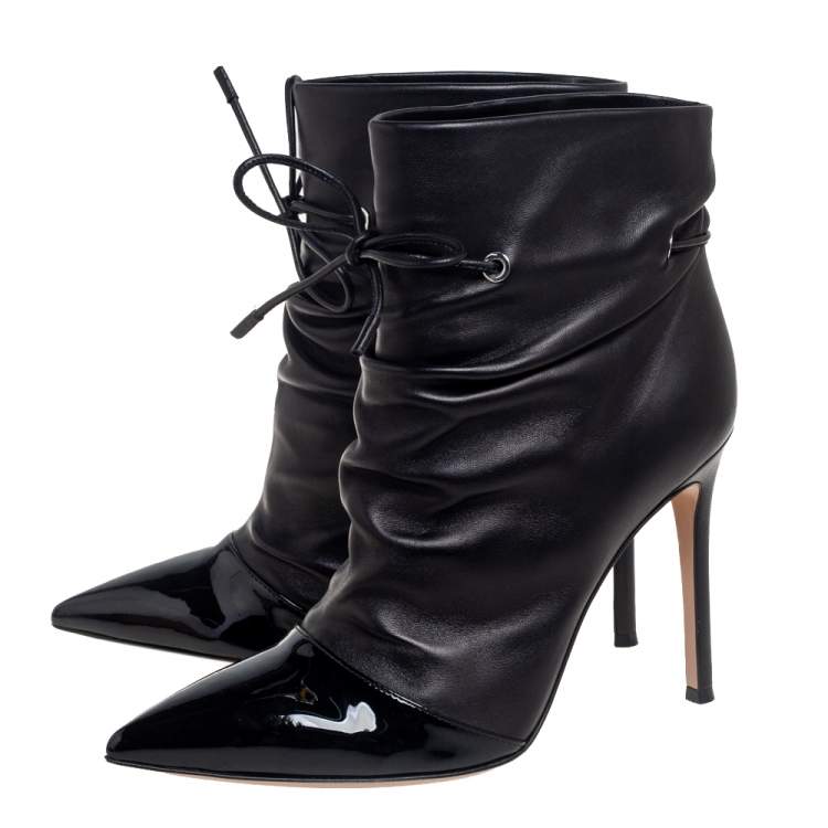 Pre Owned Gianvito Rossi Black Leather Cyril Ankle Boots Size 38