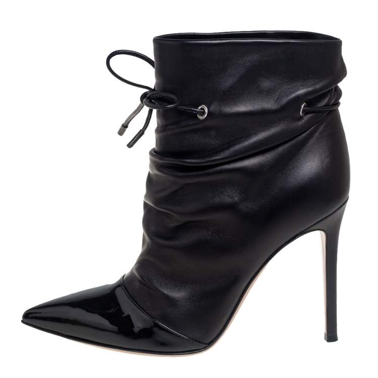 Pre Owned Gianvito Rossi Black Leather Cyril Ankle Boots Size 38