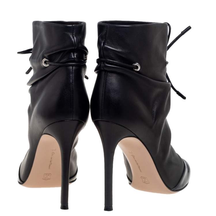 Pre Owned Gianvito Rossi Black Leather Cyril Ankle Boots Size 38