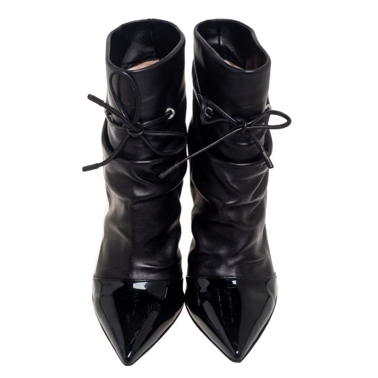 Pre Owned Gianvito Rossi Black Leather Cyril Ankle Boots Size 38