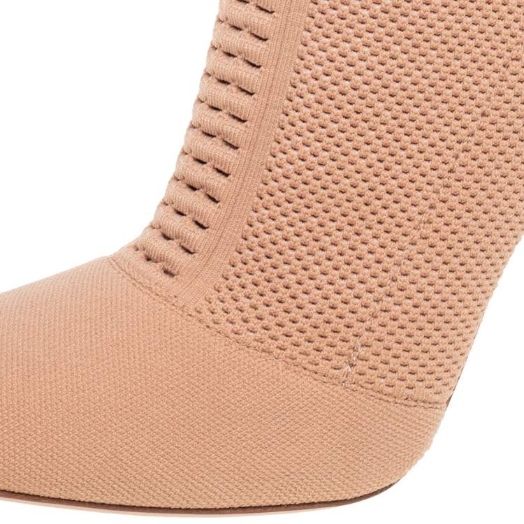 Pre Owned Gianvito Rossi Beige Knit Fabric  Ankle Boots Size 37.5