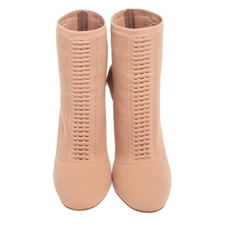 Pre Owned Gianvito Rossi Beige Knit Fabric  Ankle Boots Size 37.5