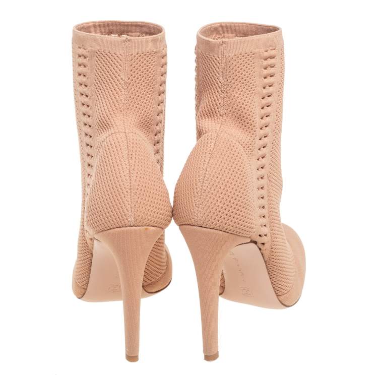 Pre Owned Gianvito Rossi Beige Knit Fabric  Ankle Boots Size 37.5