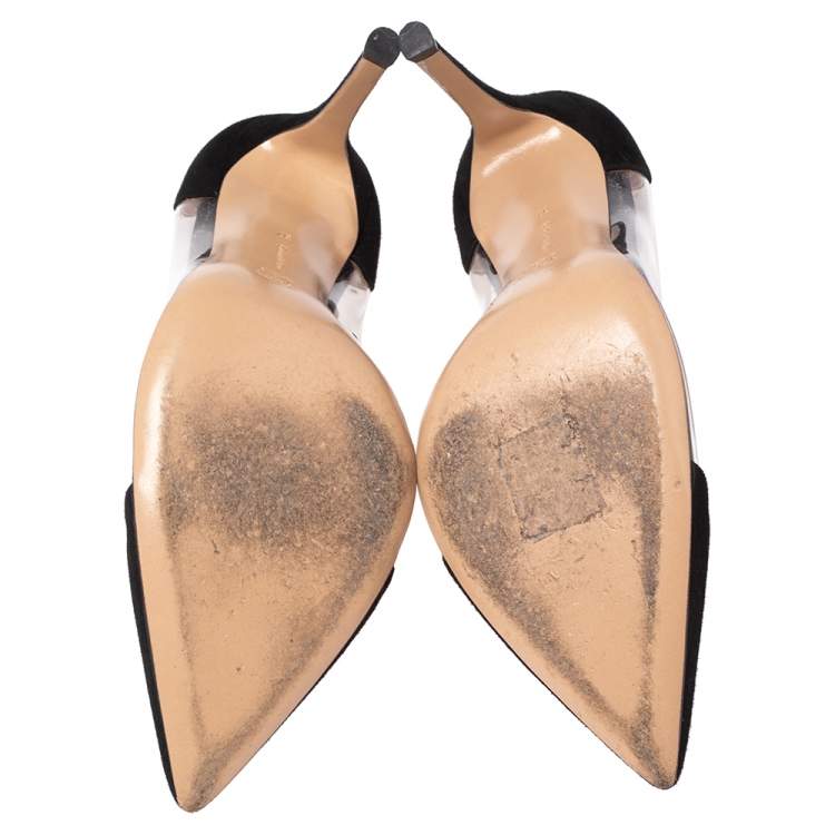 Pre Owned Gianvito Rossi Black Suede And PVC Plexi Pointed Toe Pumps Size 37