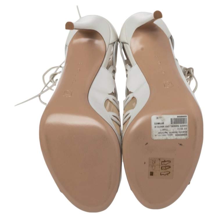 Pre Owned Gianvito Rossi White Cutout Leather Lace Up Peep Toe Sandals Size 39