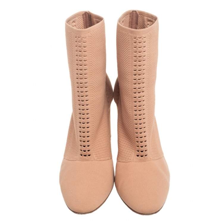 Pre Owned Gianvito Rossi Beige Knit Fabric Bouclé Katie Ankle Boots Size 39