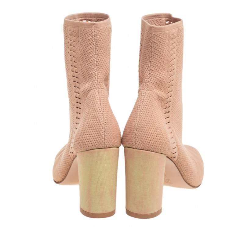 Pre Owned Gianvito Rossi Beige Knit Fabric Bouclé Katie Ankle Boots Size 39