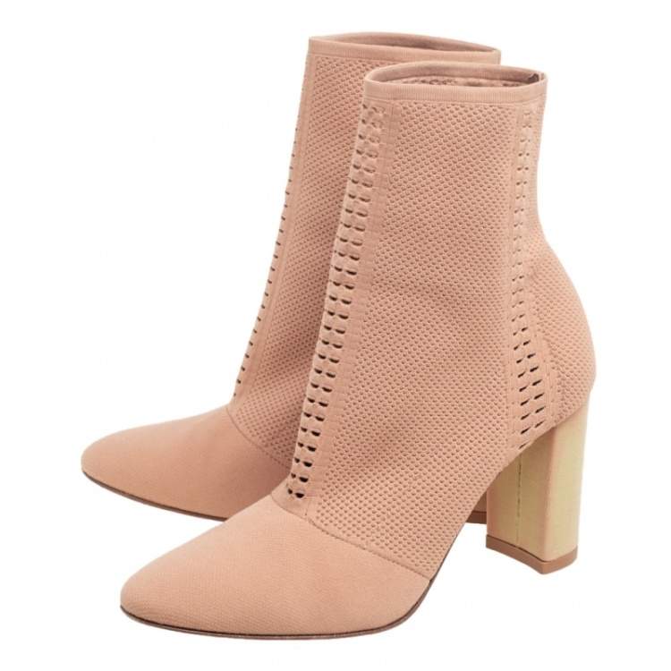 Pre Owned Gianvito Rossi Beige Knit Fabric Bouclé Katie Ankle Boots Size 39