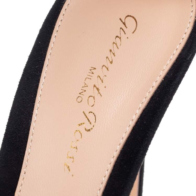 Pre Owned Gianvito Rossi Black Suede Portofino Ankle Strap Sandals Size 38.5