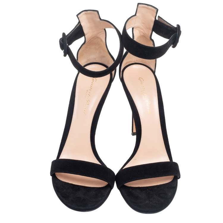 Pre Owned Gianvito Rossi Black Suede Portofino Ankle Strap Sandals Size 38.5
