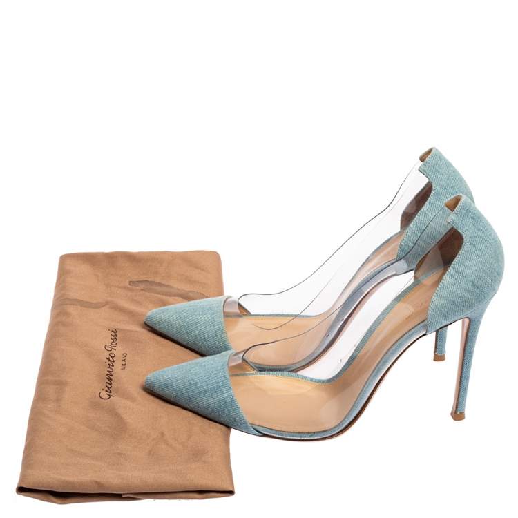 Pre Owned Gianvito Rossi Blue Denim and PVC Plexi Pointed Toe Pumps Size 40