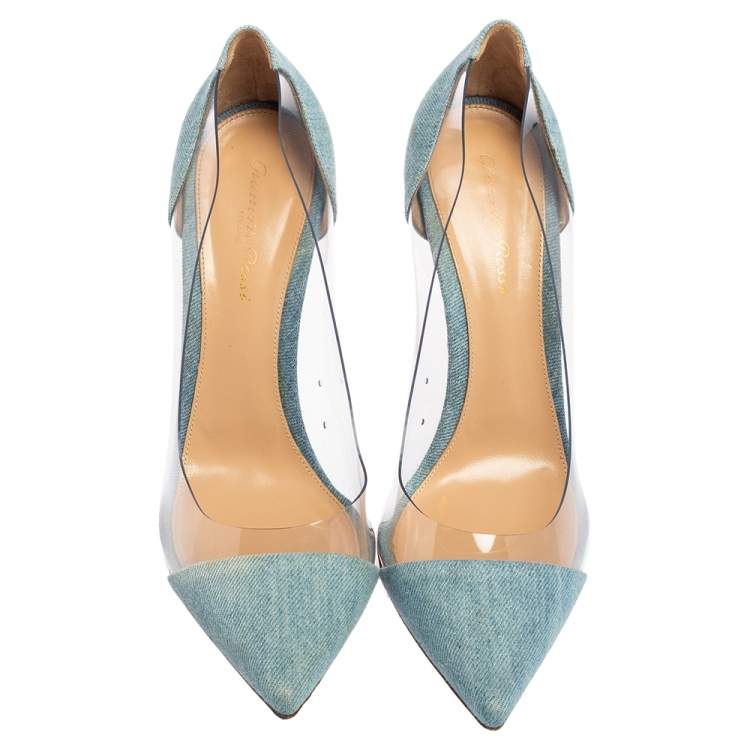 Pre Owned Gianvito Rossi Blue Denim and PVC Plexi Pointed Toe Pumps Size 40