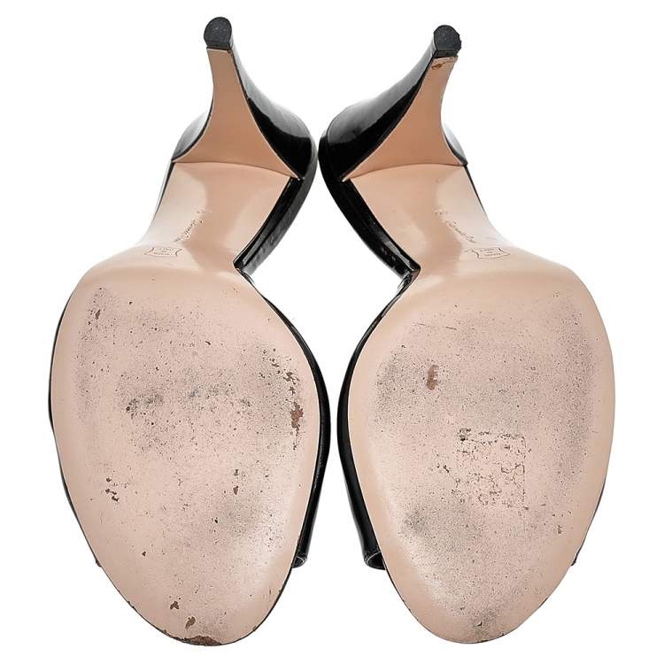 Pre Owned Gianvito Rossi Black Patent Leather Slide Sandals Size 40