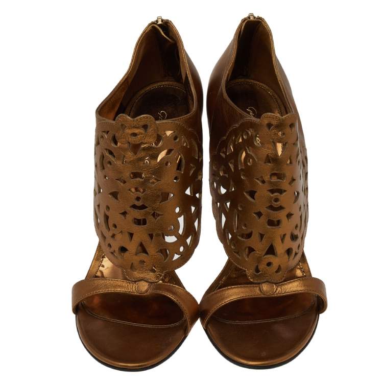 Pre Owned Gianvito Rossi Metallic Gold Leather Open Toe Sandals Size 40