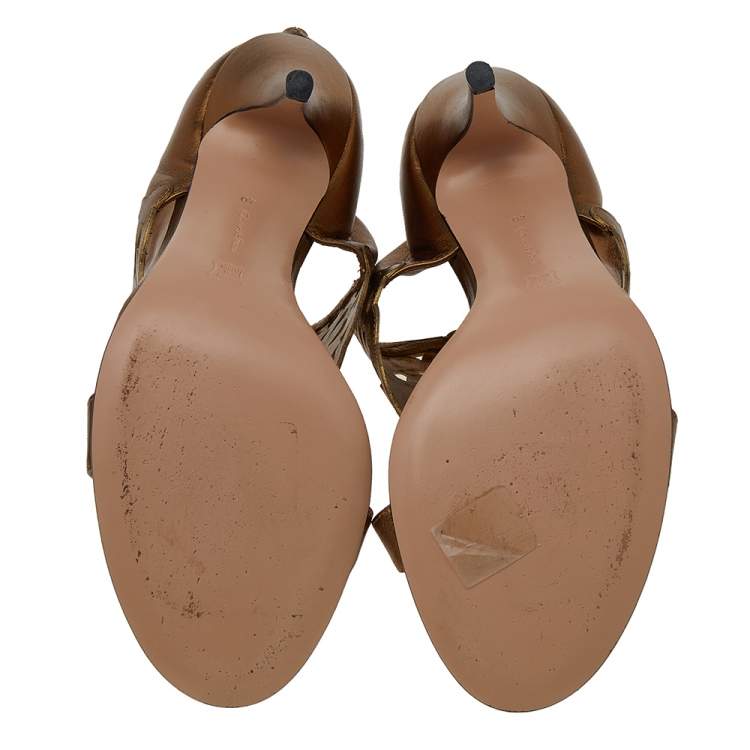 Pre Owned Gianvito Rossi Metallic Gold Leather Open Toe Sandals Size 40