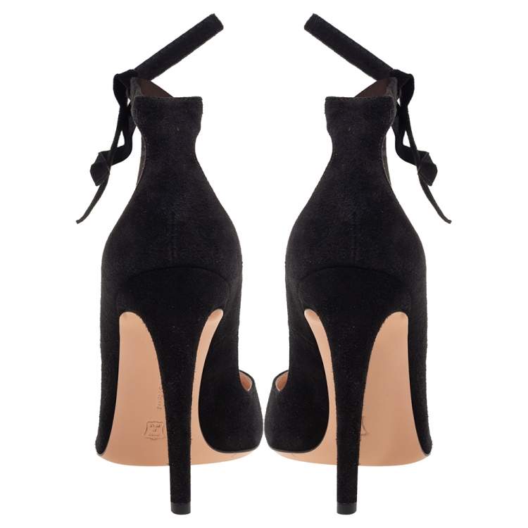 Pre Owned Gianvito Rossi Black Suede Round Toe Ankle Wrap Pumps Size 39