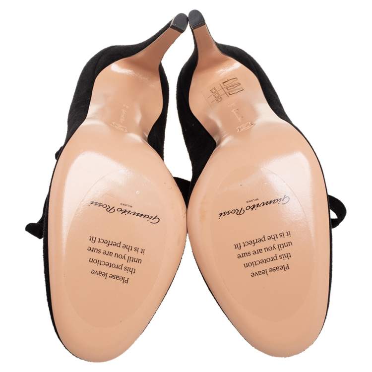 Pre Owned Gianvito Rossi Black Suede Round Toe Ankle Wrap Pumps Size 39