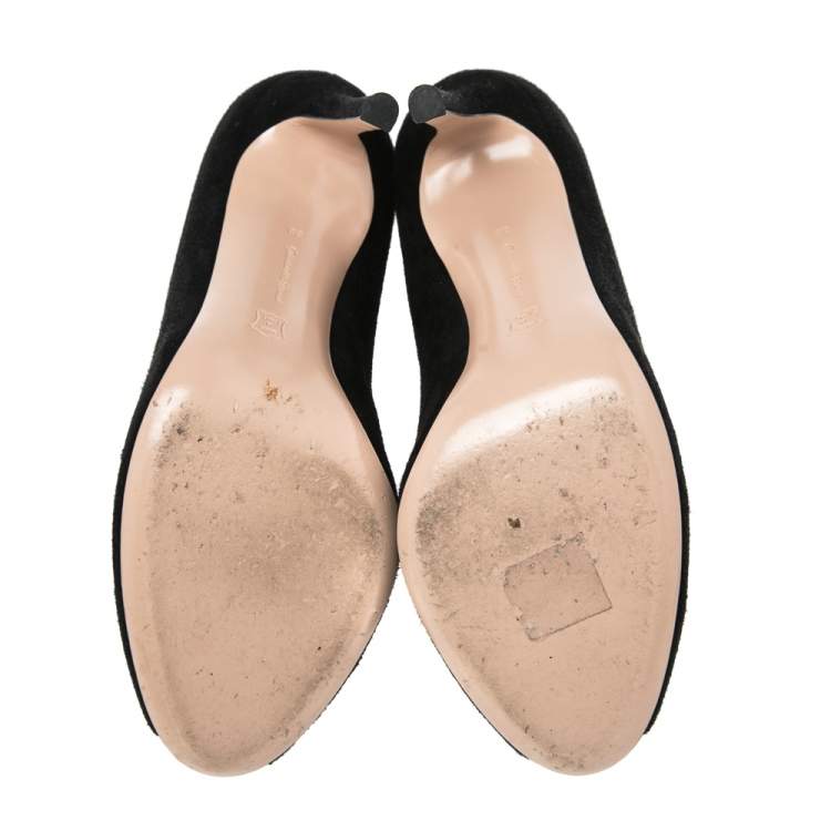 Pre Owned Gianvito Rossi Black Suede Vamp Peep Toe Booties Size 38