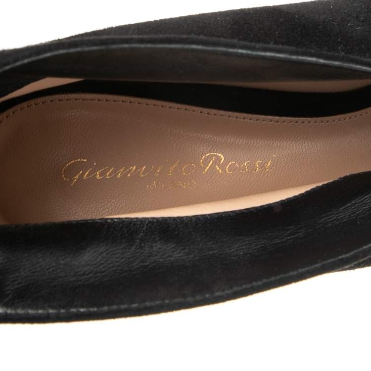 Pre Owned Gianvito Rossi Black Suede Vamp Peep Toe Booties Size 38