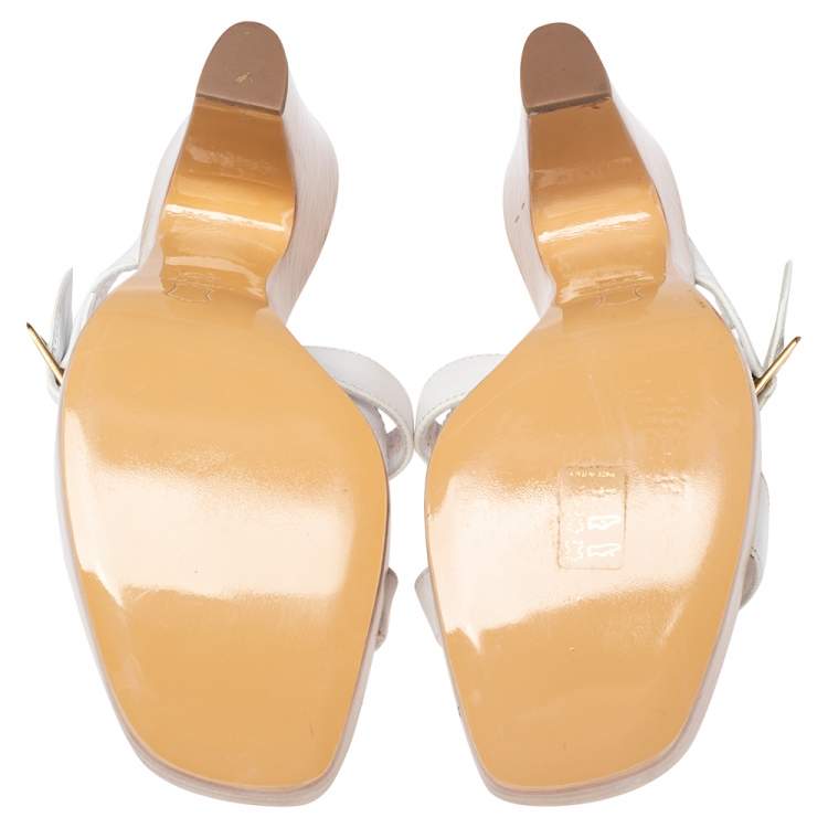 Pre Owned Gianvito Rossi White Leather Strappy Wooden Platform Sandals Size 38.5