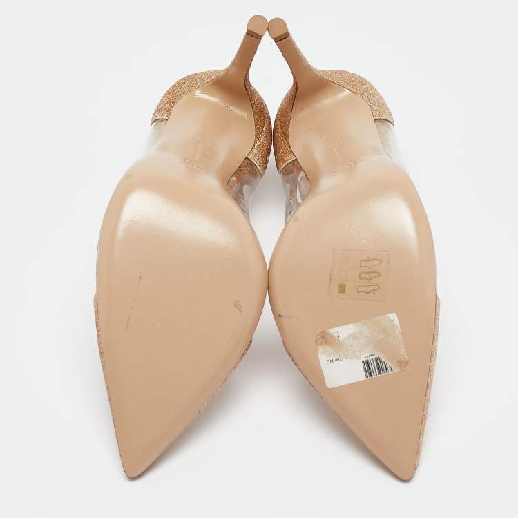 Pre Owned Gianvito Rossi Gold Glitters And PVC Plexi Pointed Toe Pumps Size 37.5