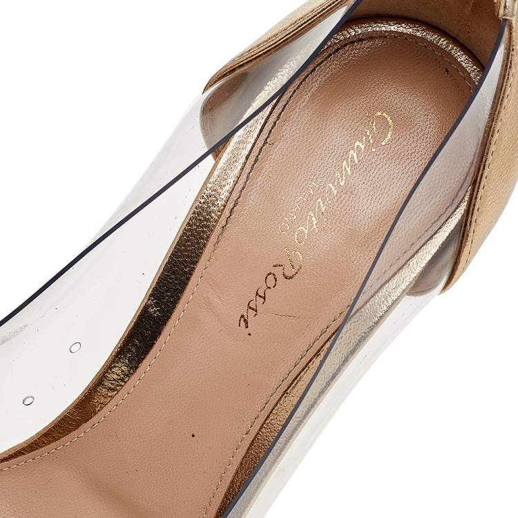 Pre Owned Gianvito Rossi Gold Leather And PVC Plexi Pumps Size 38