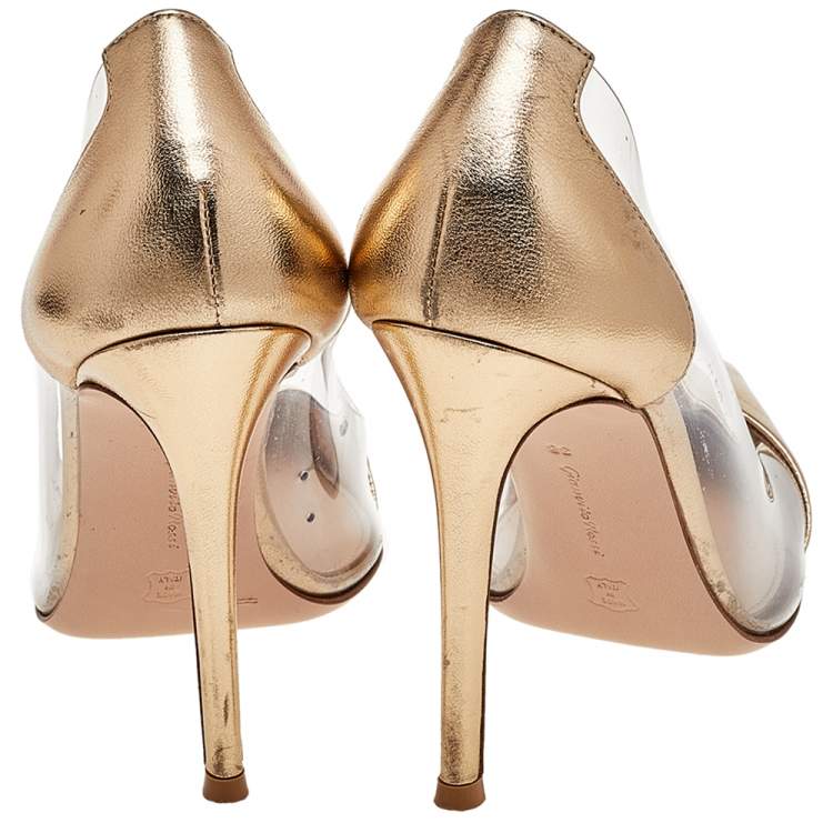 Pre Owned Gianvito Rossi Gold Leather And PVC Plexi Pumps Size 38