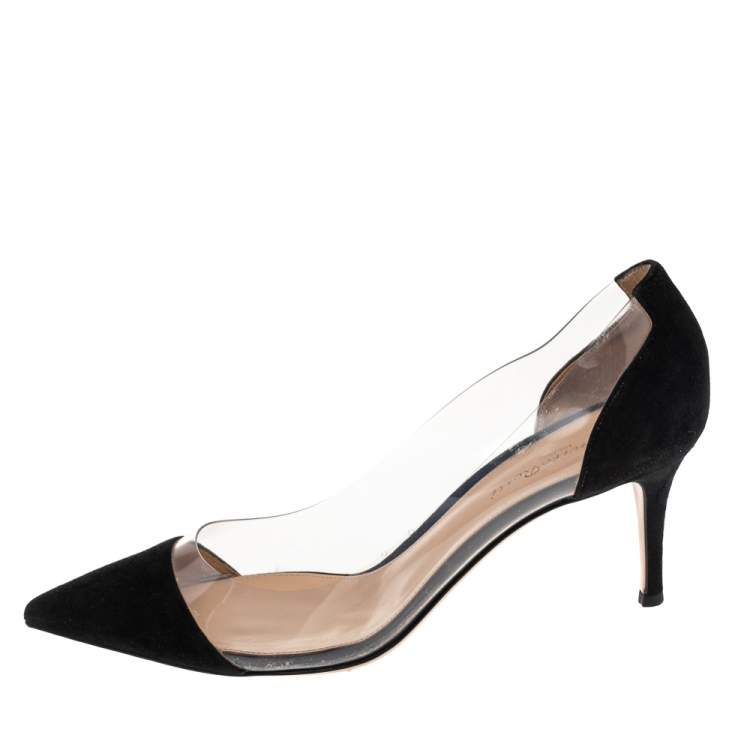 Pre Owned Gianvito Rossi Black Suede and PVC Plexi Pointed Toe Pumps Size 40