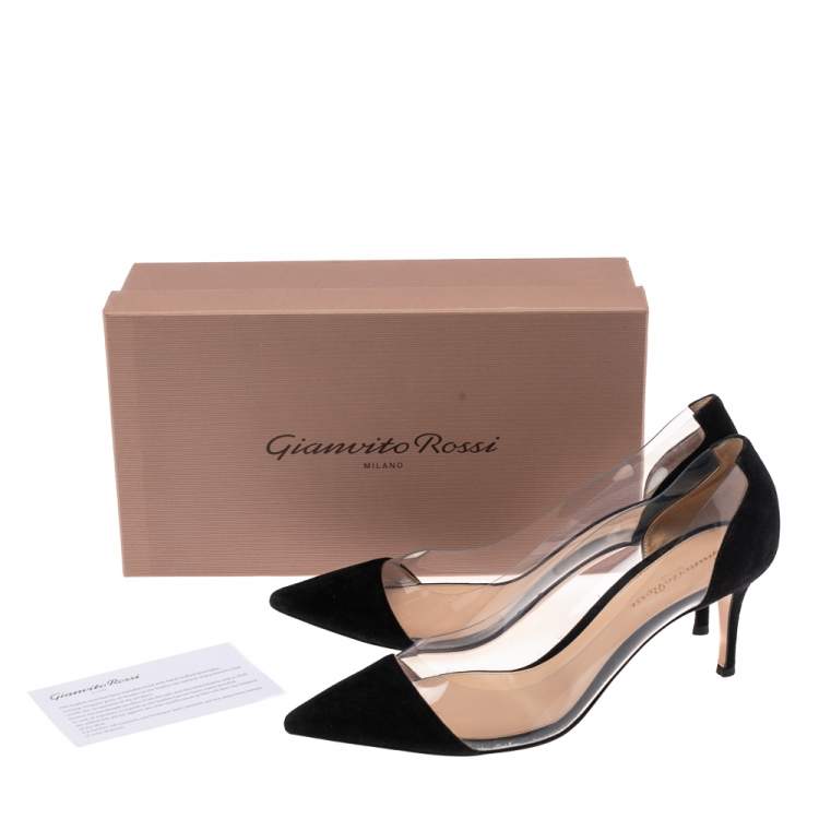 Pre Owned Gianvito Rossi Black Suede and PVC Plexi Pointed Toe Pumps Size 40