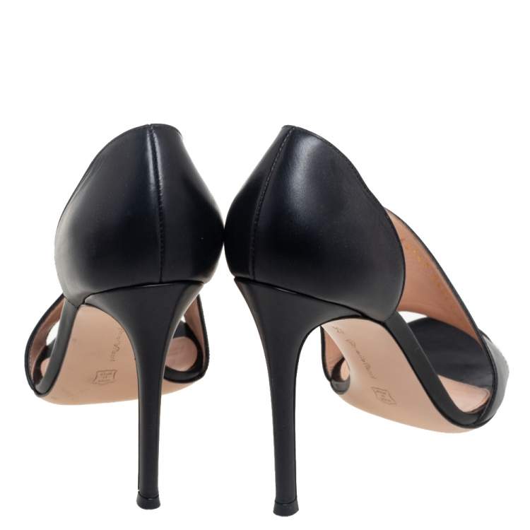 Pre Owned Gianvito Rossi Black Leather Demi Cut Out Pumps Size 37.5