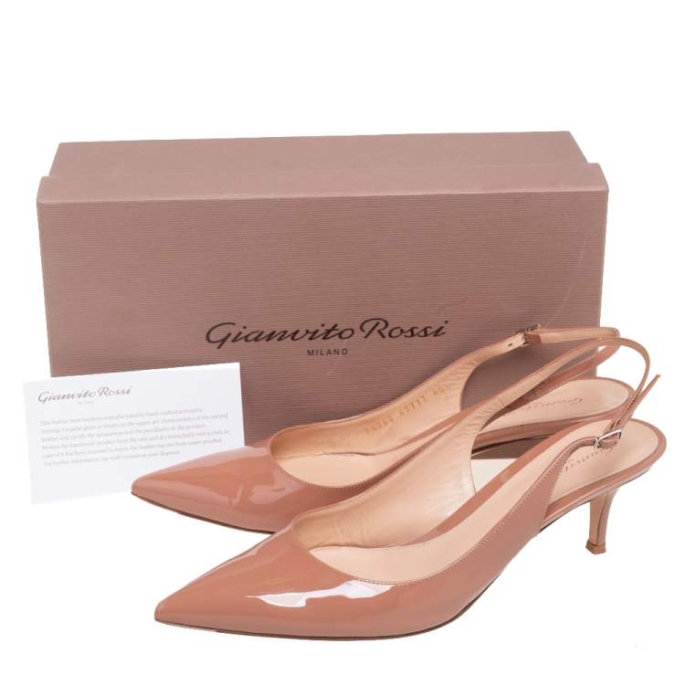 Pre Owned Gianvito Rossi Beige Patent Leather Anna Slingback Pumps Size 40.5