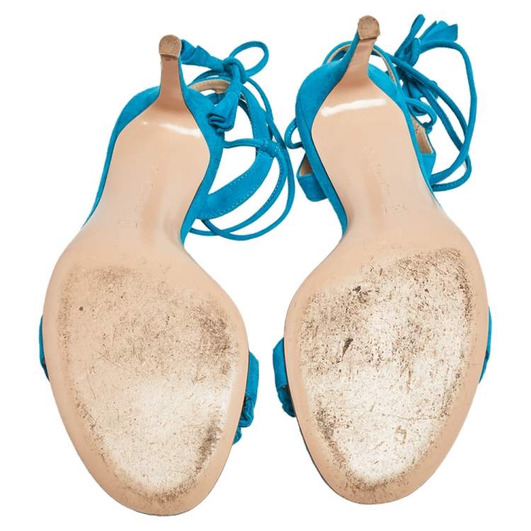 Pre Owned Gianvito Rossi Blue Suede Ankle Wrap Sandals Size 37.5